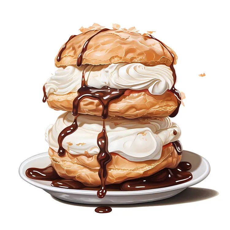 Stacked Cream Puffs with Chocolate Sauce