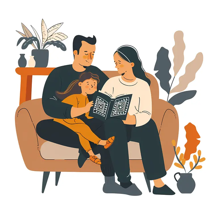 Family Reading Together on Sofa