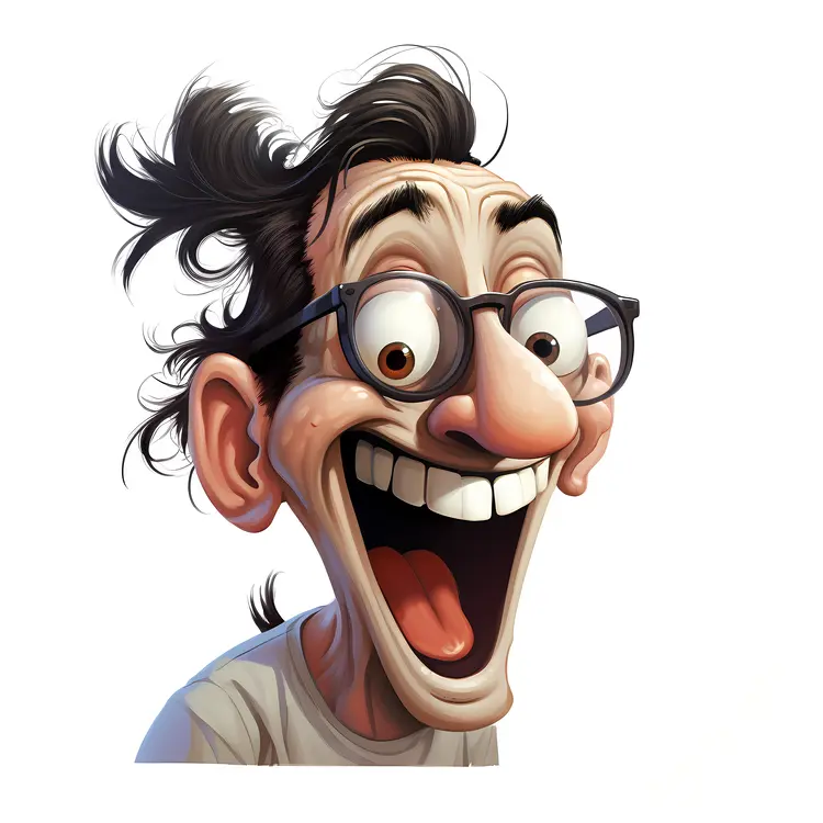 Laughing Man with Glasses Cartoon Character