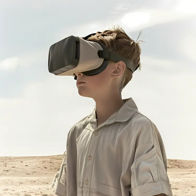Boy in Desert with VR Headset
