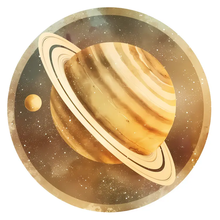 Saturn with Rings and Moons