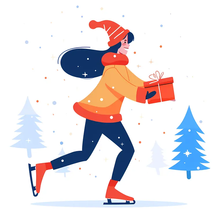 Woman Ice Skating with a Gift