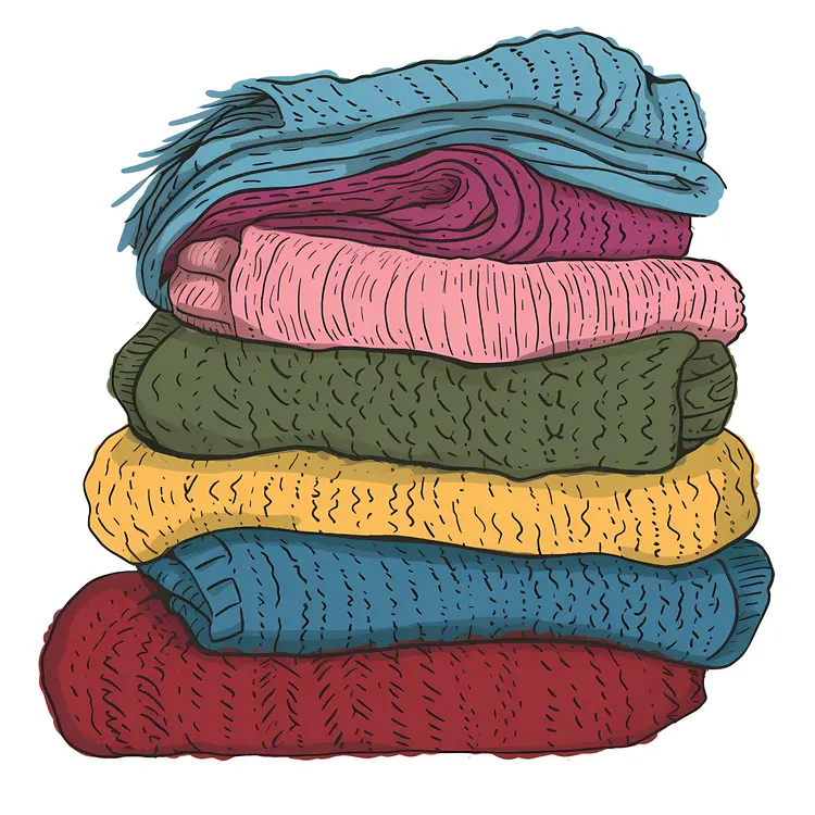 Stack of Colorful Sweaters in Pastel and Bold Colors
