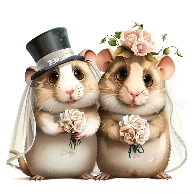 Adorable Wedding Hamsters Cartoon