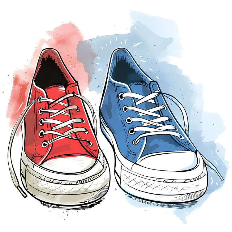 Red and Blue Sneakers with Watercolor Effect