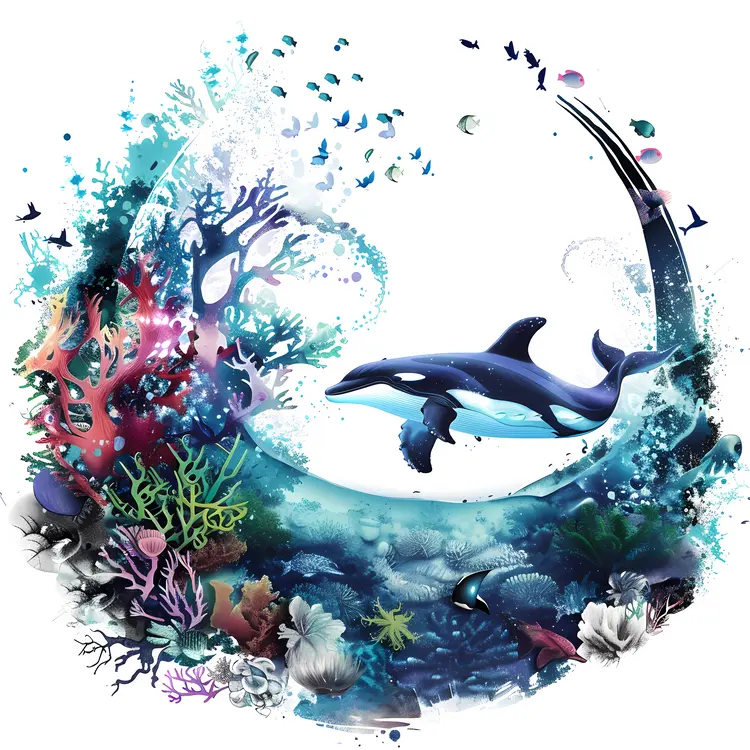 Artistic Underwater Marine Life Illustration