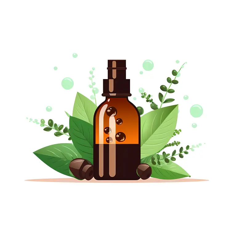Amber Bottle with Mint Leaves Illustration
