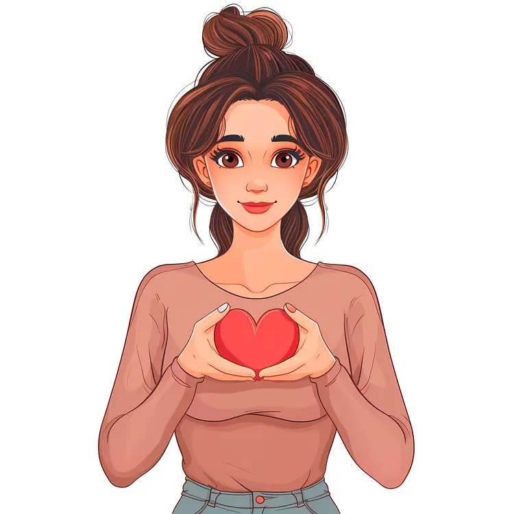 Cartoon Woman Holding Heart