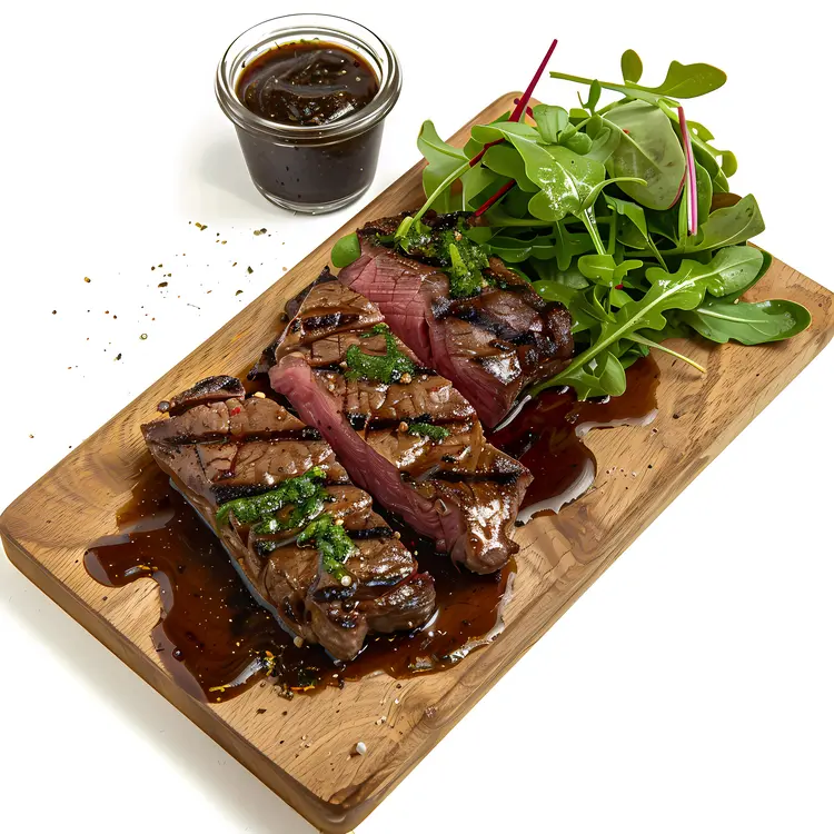 Grilled Steak with Salad and Sauce