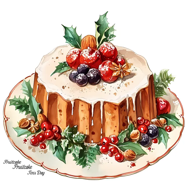 Fruitcake with Icing and Berries