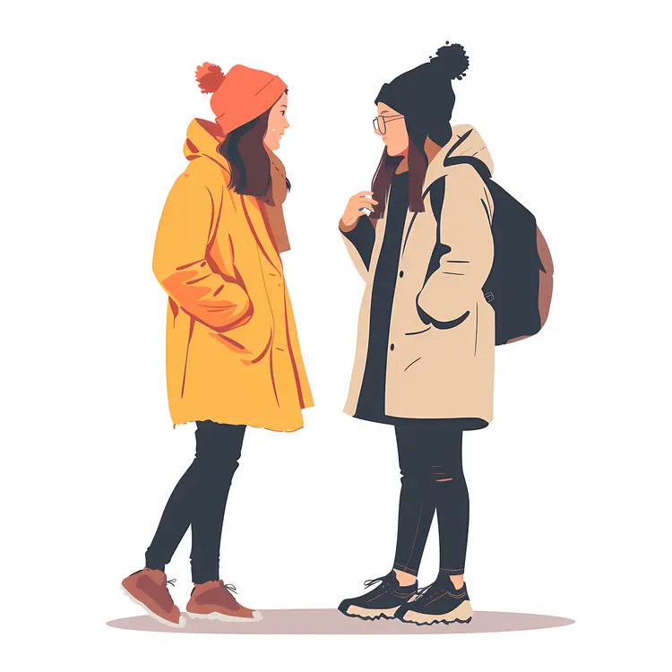 Two Women in Winter Clothes Talking