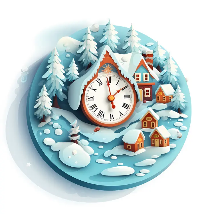 Snowy Village with Clock House
