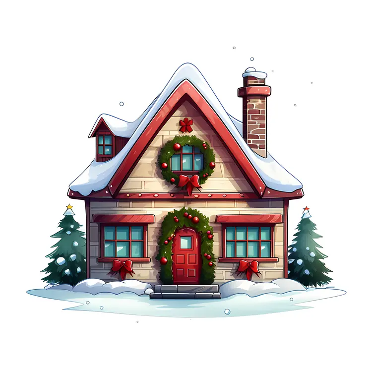 Small cute doodle house with Christmas decorations