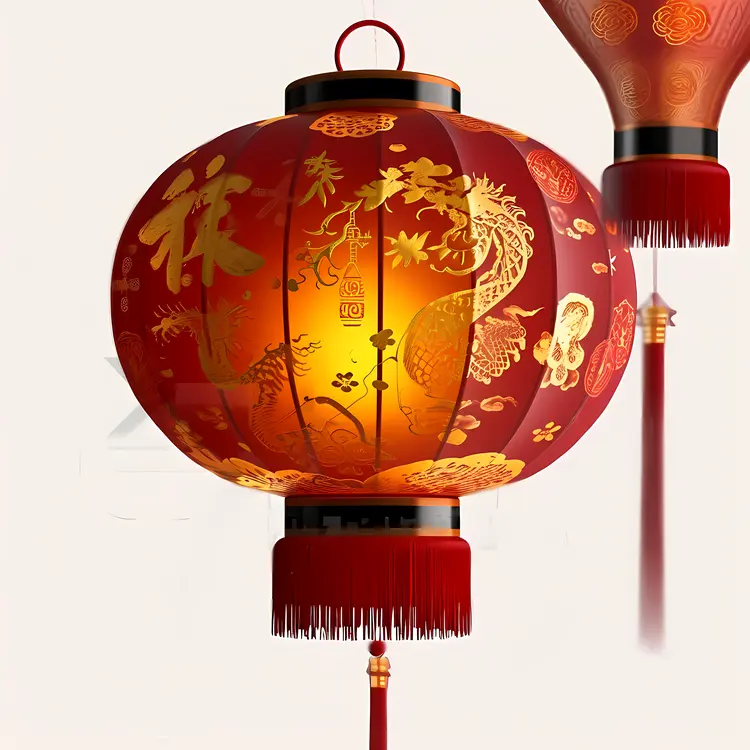 Red Lantern with Golden Dragon Design for Chinese New Year