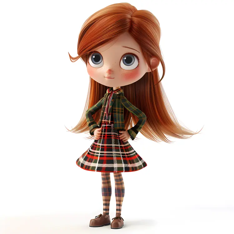 Red-haired girl in plaid dress