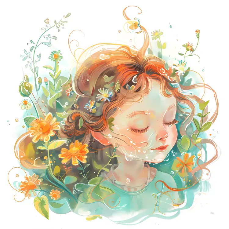 Girl with Flowers in Hair