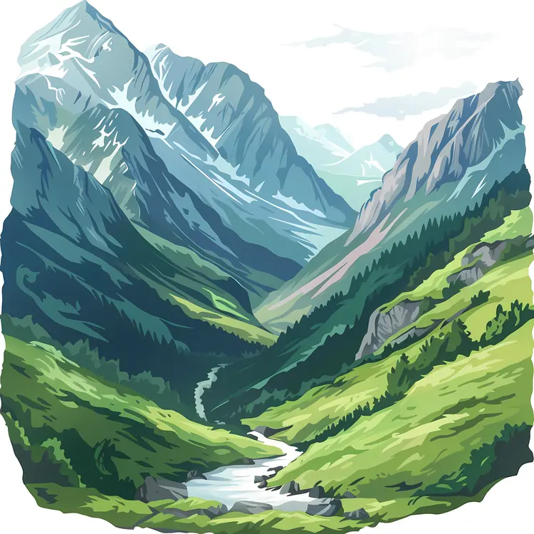 Mountain Landscape with Flowing River