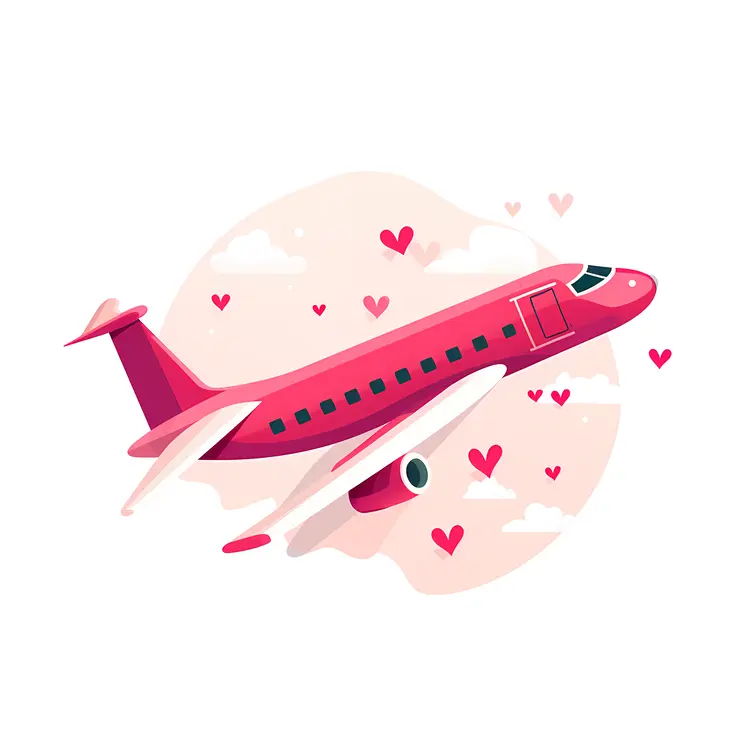 Red Airplane with Hearts and Clouds