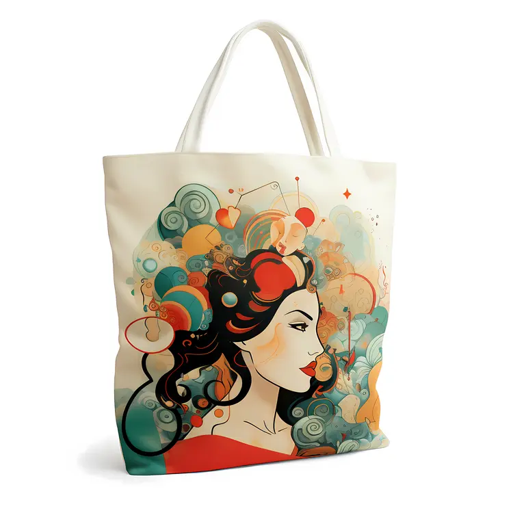 Artistic Tote Bag with Colorful Woman Portrait