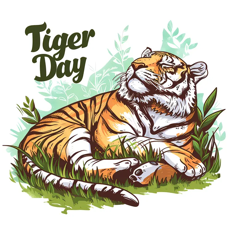 Tiger Day Illustration with Relaxing Tiger