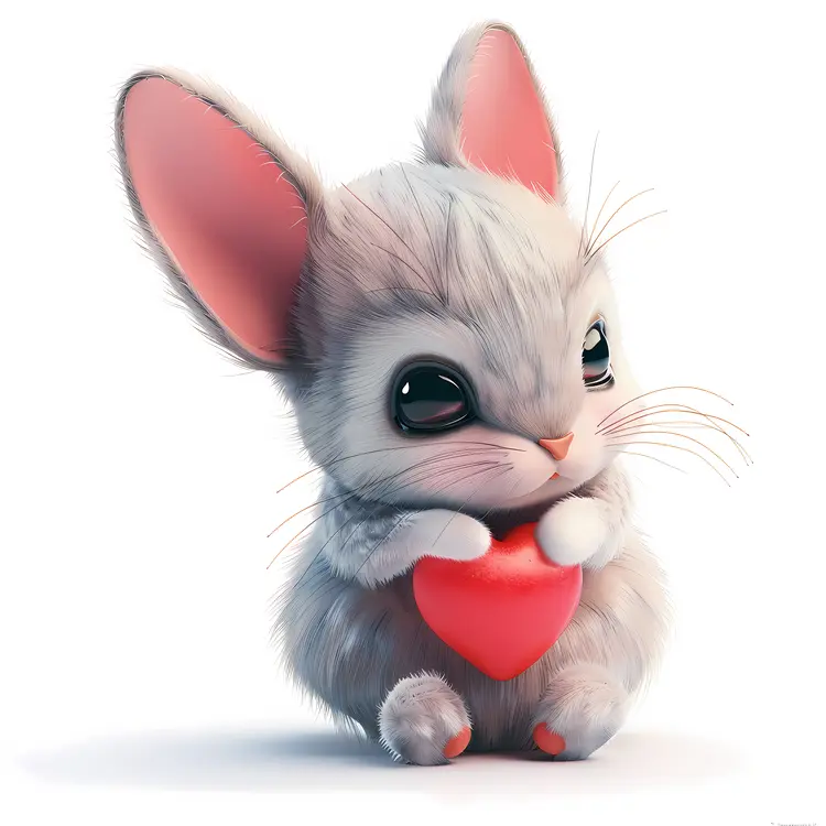 Cute Gray Bunny Holding a Heart
