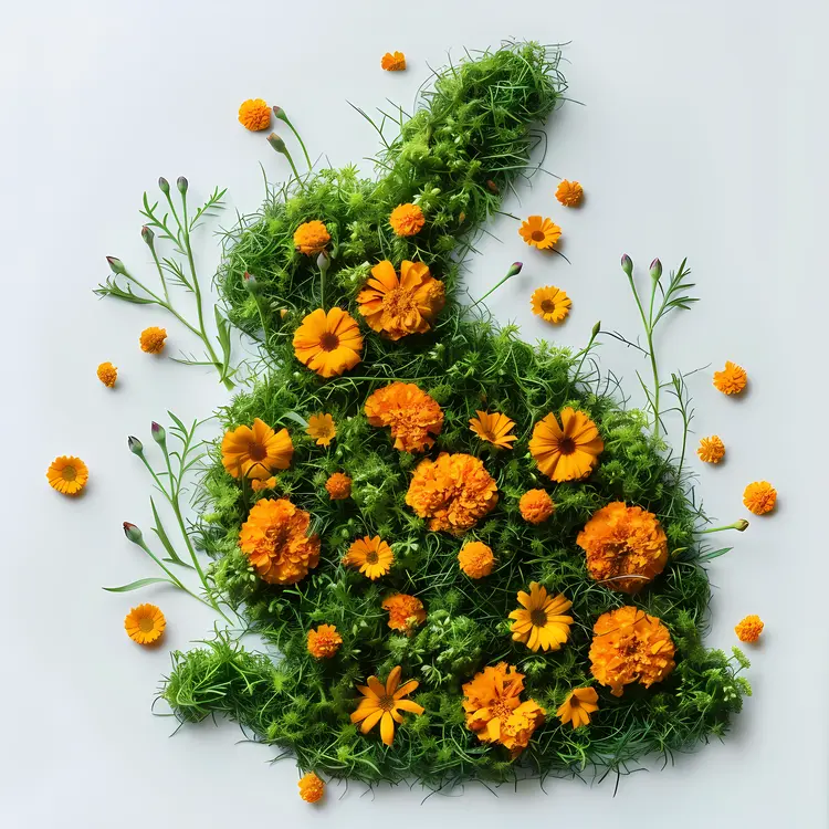 Floral Rabbit with Orange Flowers