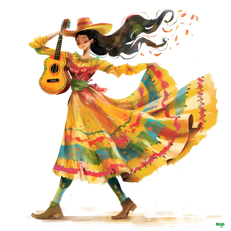 Traditional Female Dancer with Guitar