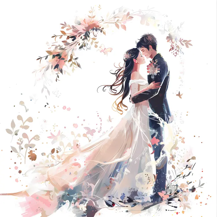 Wedding Couple in a Floral Frame