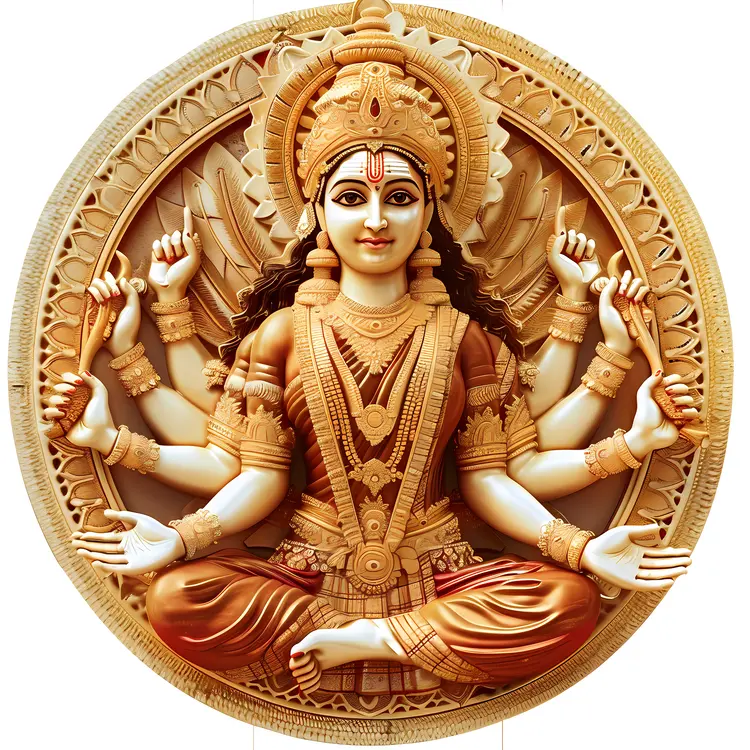 Golden Hindu Goddess with Multiple Arms