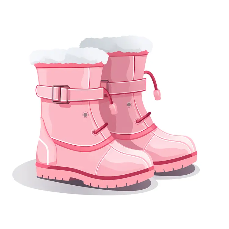Pink Winter Boots with Buckle and Fur Lining