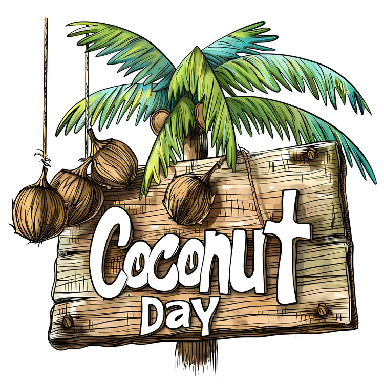 Coconut Day Celebration Sign with Palm Tree
