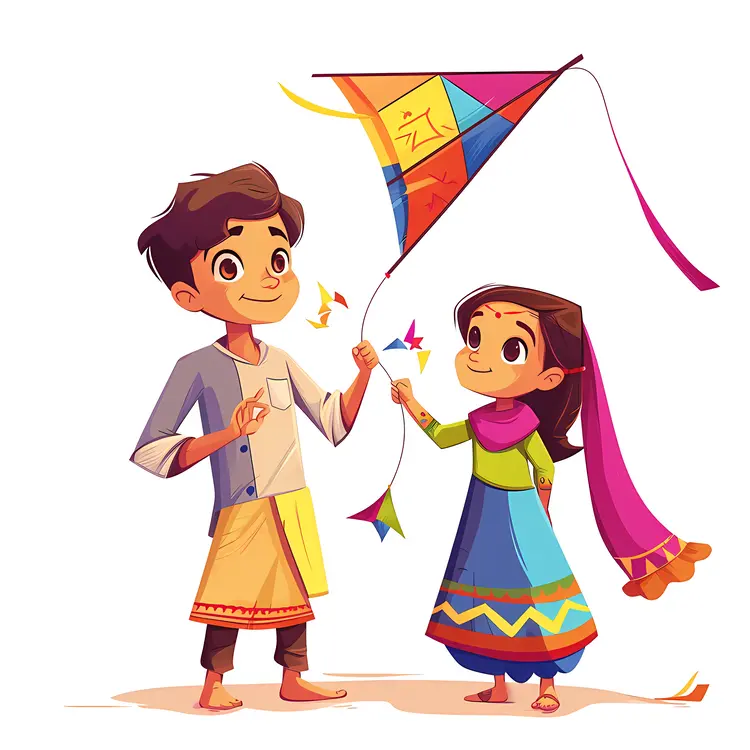 Children Holding a Kite