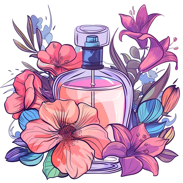 Elegant Perfume Bottle with Colorful Flowers