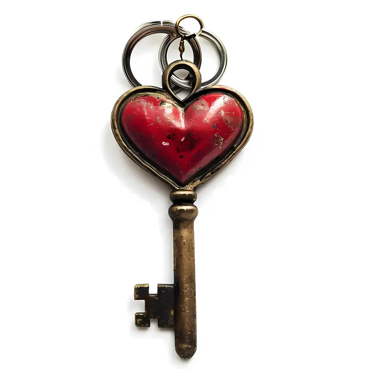 Heart Key with Red Center and Keychain