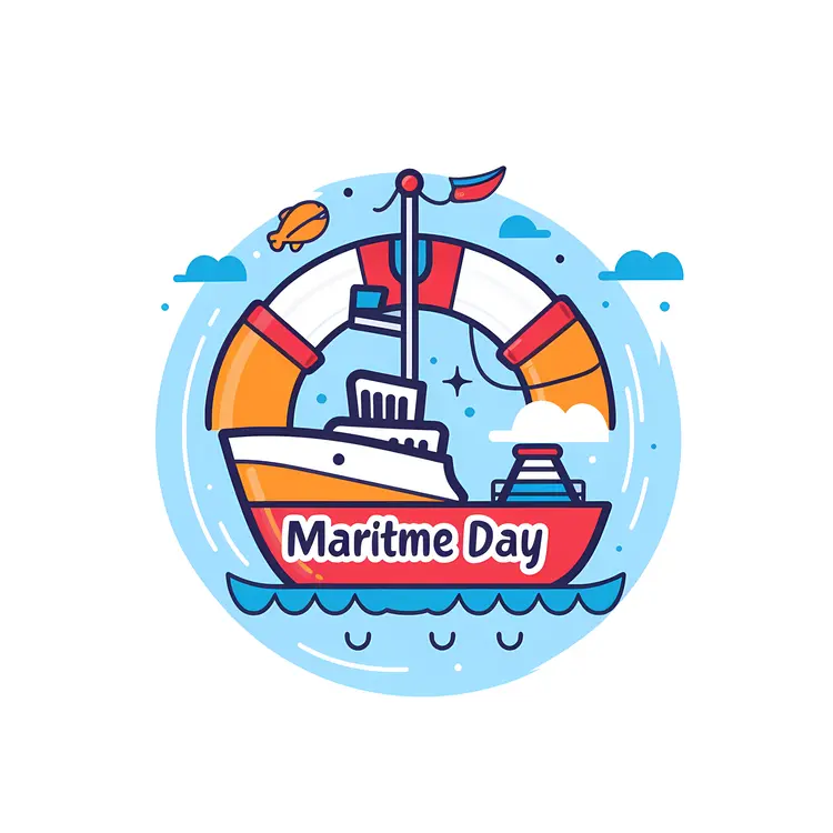 Maritime Day Celebration with Ship and Lifebuoy