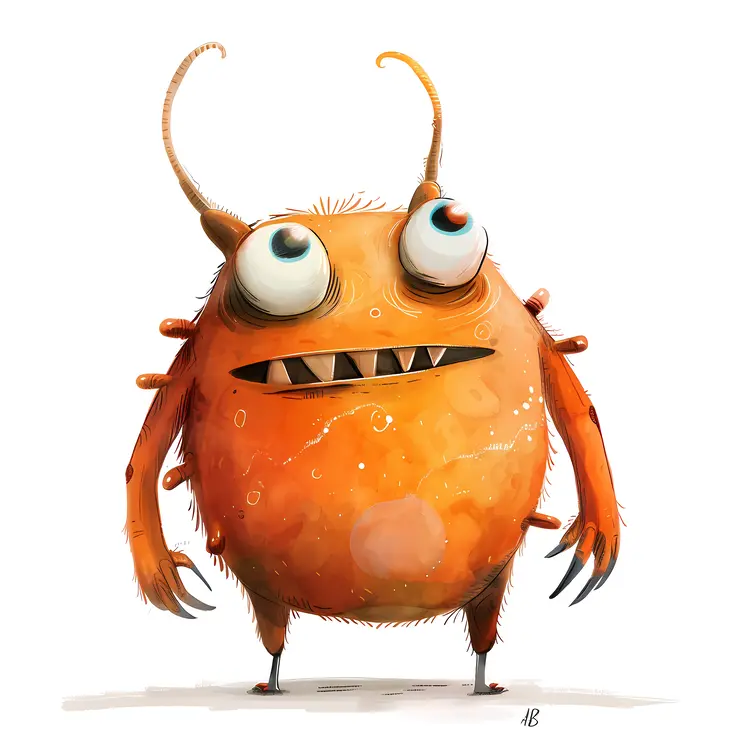 Orange Monster with Big Eyes and Antennae