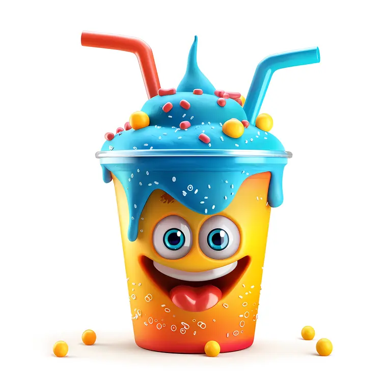 Colorful Drink with Straw and Cartoon Face