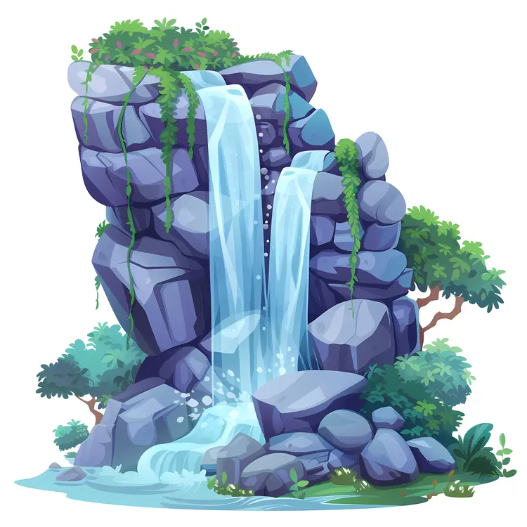 Serene Waterfall with Rocky Formation