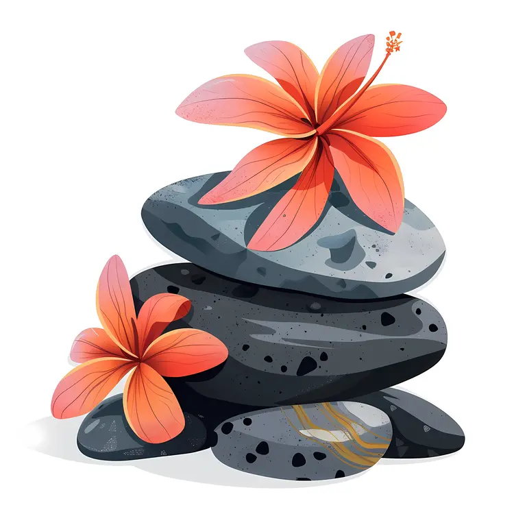 Zen Stacked Stones with Red Flowers