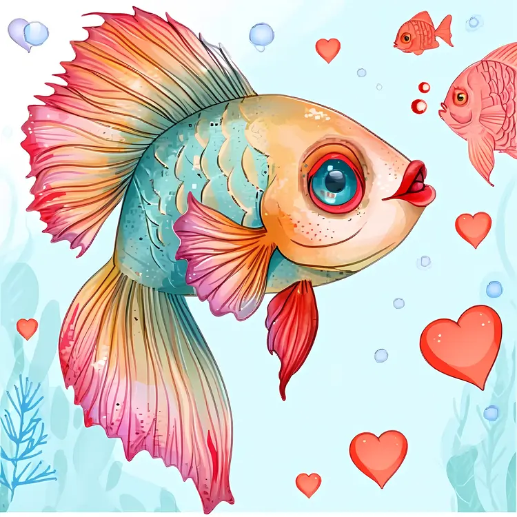 Colorful Fish with Hearts