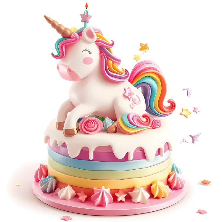 Unicorn Cake with Rainbow and Pastel Decorations