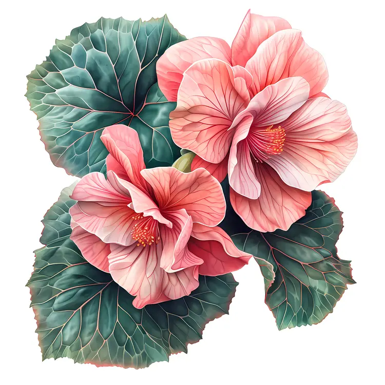Beautiful Pink Flowers with Green Leaves
