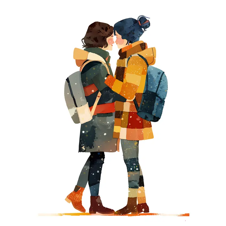 Two People Kissing Illustration