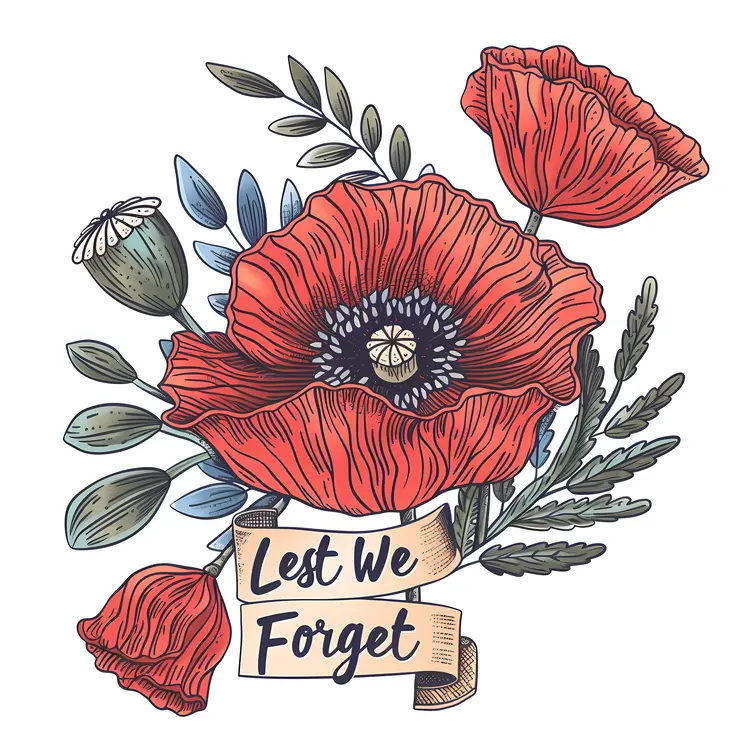 Red Poppy with Lest We Forget