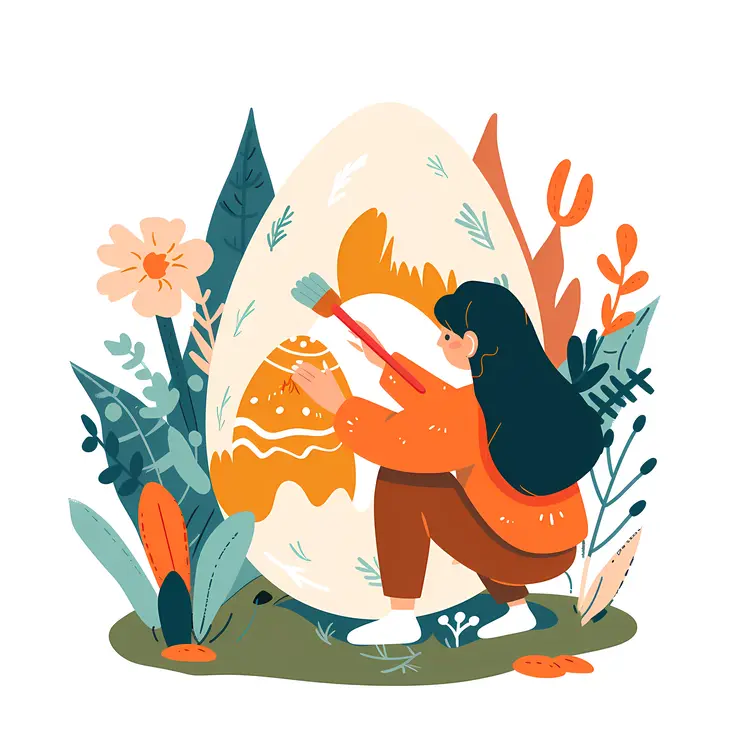 Girl Painting Large Easter Egg