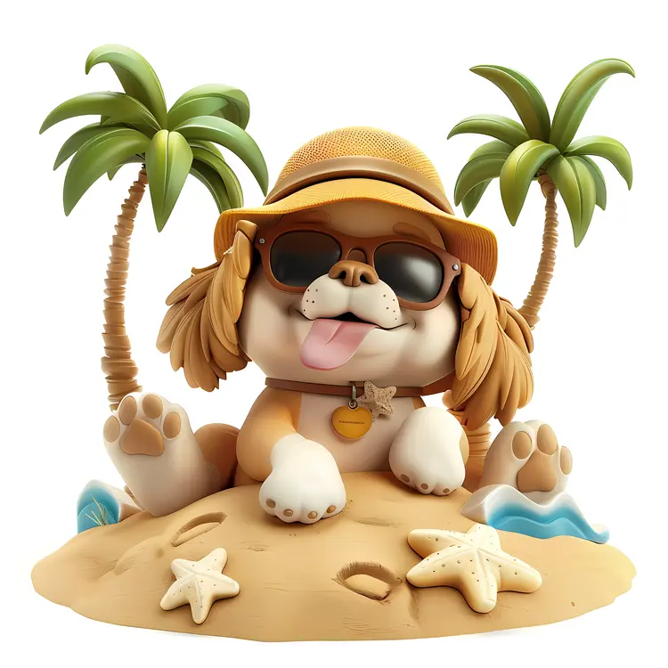 Dog with Sunglasses on Beach