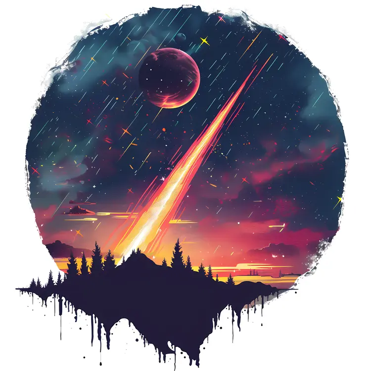Meteor Shower in Night Sky