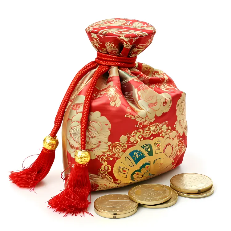 Red Gift Pouch with Coins for Chinese New Year