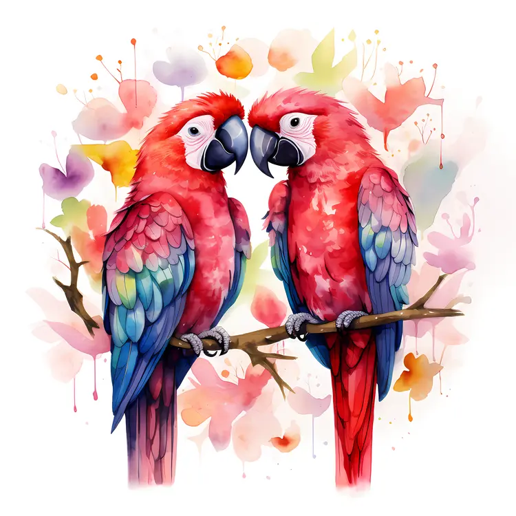 Red Parrots with Floral Background
