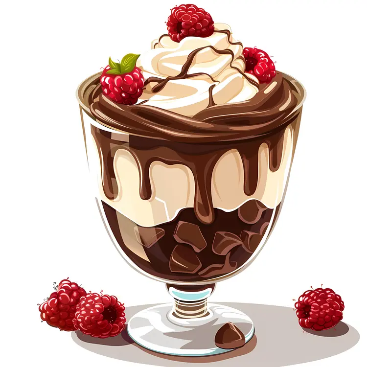 Delicious Chocolate Sundae with Raspberries